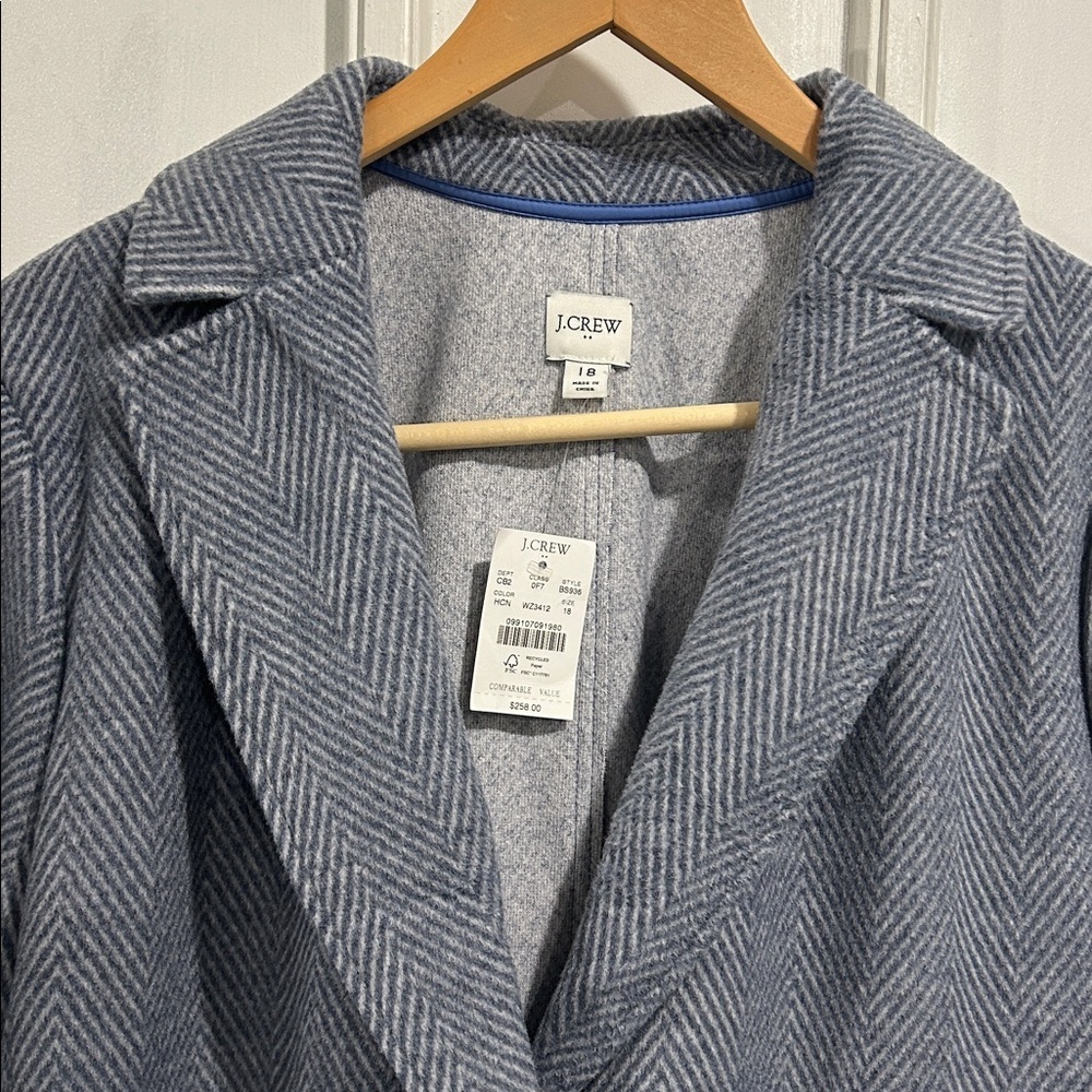 NWT J. Crew Plus Herringbone Topcoat in Hazy Chevron Shades of Gray - Size 18 - Picture 4 of 11